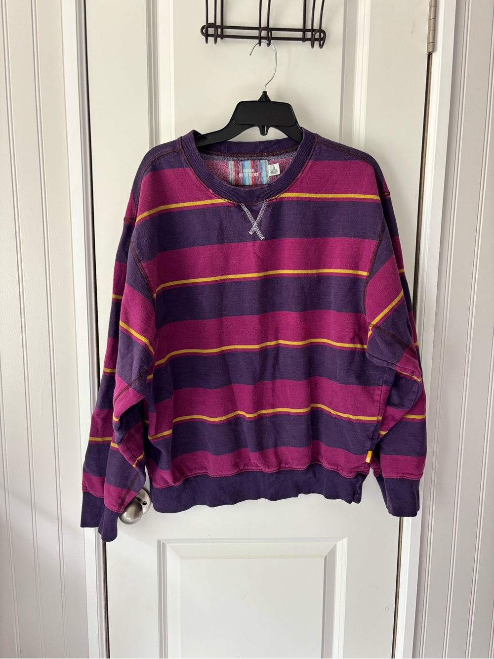 Urban Outfitters Men's Crewneck Striped Sweater in Purple, Magenta and Yellow